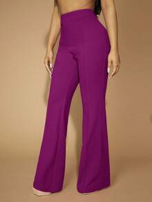 SHEIN SXY High Waist Flare Leg Pants Concert Long Summer Dress Prom Dress Sexy Dress Valentine Day Dress - Red Violet - View 5