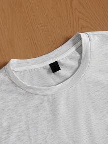 TOKVUE Áo thun nam thường ngày thêu hoa và hình trái tim - Màu Xám nhạt - Xem 6