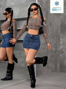 SHEIN PETITE Slim Fit Casual Denim Skirt With Belt Loops - Dark Wash - View 5