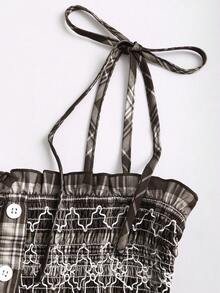 Sweetra Áo hai dây màu nâu thêu họa tiết kẻ caro cổ điển cho nữ, kiểu dáng thường ngày, thích hợp mặc vào mùa xuân/hè. - màu nâu - Xem 8