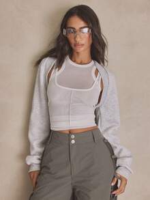 MUSERA Jersey Long Sleeve Sleeve Top Jersey Sweat Top Summer, Sporty, Casual, Day, Streetstyle, Streetwear - Light Grey - View 1
