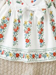 SHEIN 新生女宝宝可爱休闲针织复古碎花长袖连衣裙 - 彩色 - 查看 6