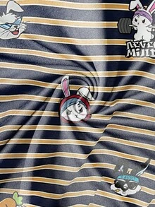 Manfinity Joysei Camiseta de manga corta para hombre con estampado de rayas de color azul y amarillo, diseño de rayas de contraste con patrón de conejo, casual - Multicolor - Ver 3