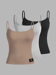 SHEIN EZwear 女士性感露脐吊带背心，绣花图案，适合夏季穿着 - 彩色 - 查看 11