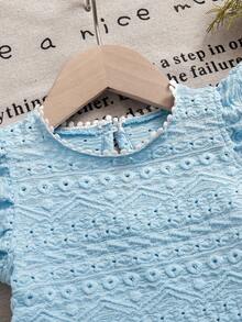 SHEIN Vintaside Kids 2pcs/Set Baby Girls 0-3 Years Old Casual Sweet Daily Outings Cap Sleeve T-Shirt Vest Top And Shorts Set, Spring/Summer - Blue - View 5