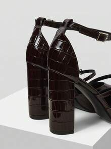 CUCCOO BIZCHIC Giày cao gót quai đính đá lấp lánh dành cho nữ, kiểu dáng thanh lịch công sở, phong cách cổ điển, phù hợp cho mùa xuân, kỳ nghỉ xuân, lễ Phục sinh và Giáng sinh. - Đá màu cà ri đậm PU - Xem 4