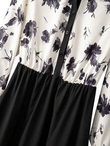GlowEve CURVE Đầm dài tay dáng suông, thắt eo, họa tiết hoa, cổ ve lật, dành cho nữ cỡ lớn, thích hợp cho kỳ nghỉ hoặc tiệc tùng. - màu đen - Xem 8