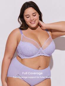 LUVLETTE Plus Soft Woman Lingerie Lounge Curve Sheer Full Coverage Support&Breathable Underwire Sexy Unlined Minimizer Lace Elegance & Mesh Purple Bra Bridal Intimates - Mauve Purple - View 6