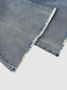 SHEIN MOD Women's Casual Fashion Flared Jeans With Frayed Waistline - Blue - View 4