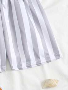 Young Boys,3pieces,Woven Fabric,Striped Print,Shorts,Swimwear,Travel,Relax,Sunbathing,Water-Resistant,Sun,Summer,Anti-Uv,Sun Protection,Swim,Beach,Sea,Holiday,Vacationsummer