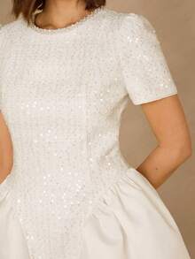 Enchnt 优雅派对亮片拼接腰部连衣裙 - 白色 - 查看 2