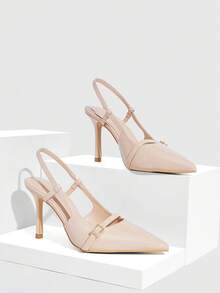 CUCCOO SZL Gold Metallic PU Pointed Toe Fashionable Sexy Glamorous Nightclub High Heels Valentine's Day - Light apricot - View 2