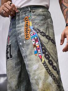 Manfinity RebelGame Men's Loose Woven Print Jeans Look Pants - Blue - View 3