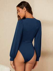 BizChic 蓝色V领褶皱腰身长袖连体衣，百搭实用，适合办公室、正式场合、优雅都市通勤、日常休闲，浪漫90年代复古风，也适合派对、婚礼宾客、伴娘、女主人、外出、社交活动、音乐会、毕业典礼、早午餐、机场等场合。 - 藏蓝色 - 查看 2