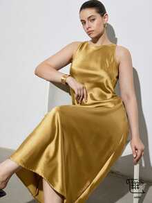 Aveloria Modichic Đầm chữ A không tay phong cách tối giản sang trọng, kiểu dáng bất đối xứng đơn giản thanh lịch, chất liệu vải hai mặt bóng mượt như satin, thiết kế tôn dáng, đa năng có thể mặc riêng hoặc phối lớp, phù hợp cho đi làm hàng ngày, cỡ lớn. - Vàng - Xem 1
