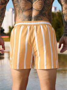 Manfinity Swimmode Men's Drawstring Waist Striped Beach Shorts - Multicolor - View 2