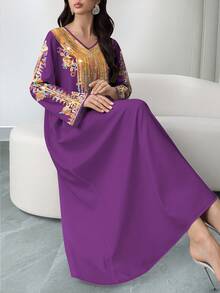 SHEIN Najma Women's Polka Dot Print V-Neck Long Sleeve Elegant Dress, Spring/Summer - Multicolor - View 4