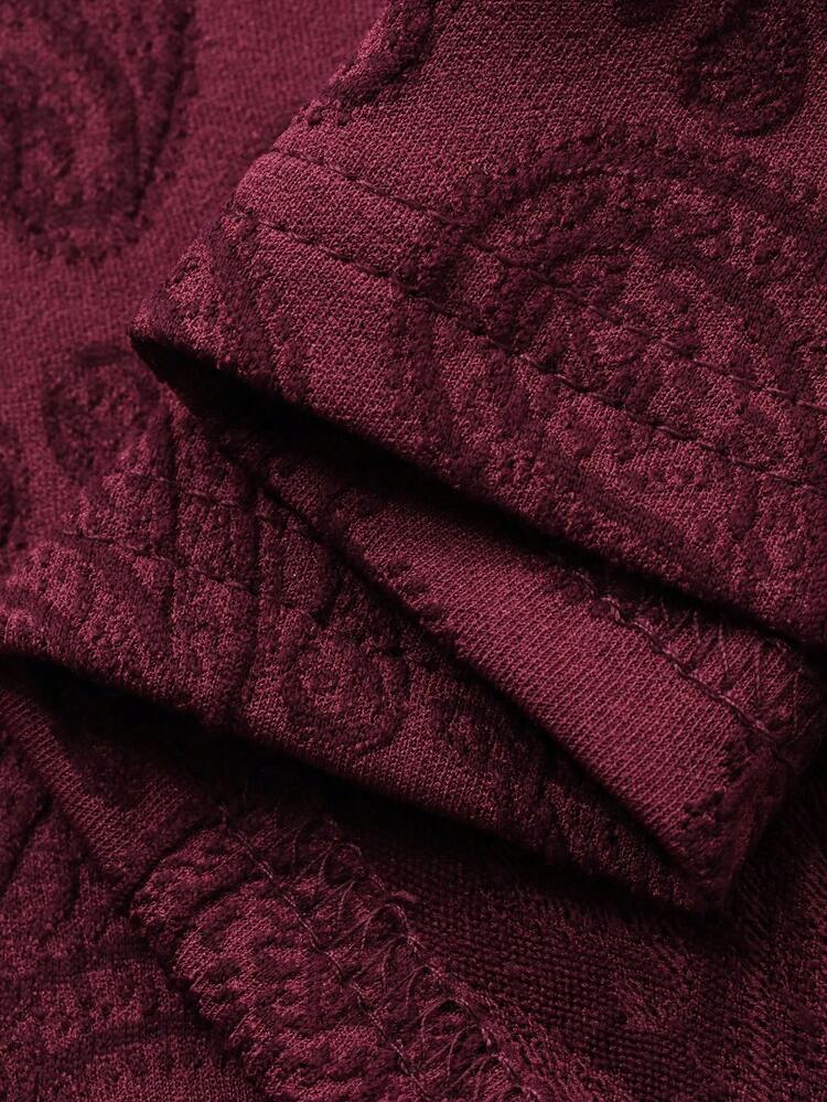 Women's Casual Crew Neck Textured Cashew Flower Print Short Sleeve Pullover T-Shirt, Elegant Resort Style Summer