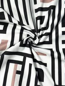 SHEIN Franclia 女士春秋季办公室通勤全印花方领长袖纽扣装饰修身T恤 - 彩色 - 查看 5