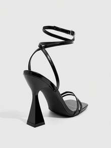 CUCCOO SZL Sandalias de tacón alto con diseño de hebilla y punta cuadrada para uso diario - Negro - Ver 4