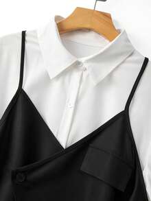 GlowEve CURVE Đầm cỡ lớn phối màu, kiểu dáng thường ngày, phù hợp đi làm, 2 trong 1. - Đen và trắng - Xem 3