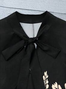 Linhara 大码梭织印花优雅夏季女式度假衬衫 - 黑色 - 查看 6