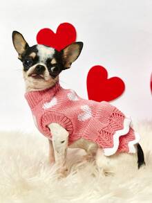 PETSIN 1pc Dog Clothes: Autumn Winter Cute Princess Dress Warm Korean-Style With Heart Print Cat Clothes For British Shorthair Blue Cat Teddy - Multicolor - View 6