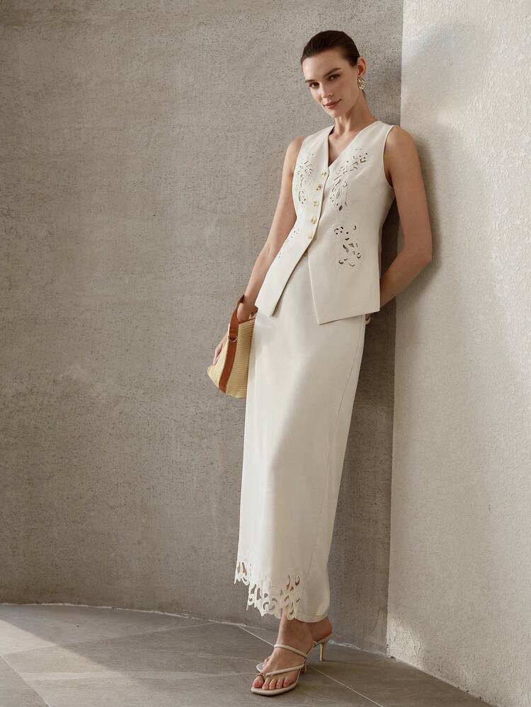 WOMEN'S HEAVY LASER CUTOUT EMBROIDERED SET