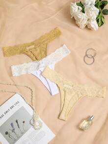 3件套优雅性感无缝蕾丝内裤套装 - 彩色 - 查看 2