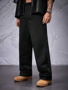 Manfinity VCAY Men's Loose Letter Print Silver Reflective Knit Long Pajama Pants - Black - View 3