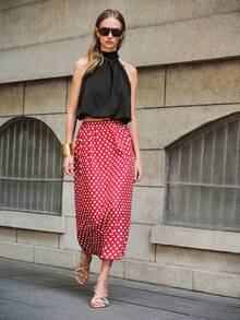 Lumivelle Valentine's Day Women's Retro Polka Dot Skirt, Valentine's Day Series  Red Skirt Red Polka Dot Skirt Red Long Skirt Polkadot Skirt - Red and White - View 6