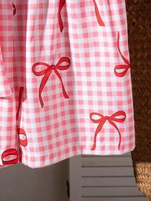 SHEIN 2pcs/Set Girls Sleeveless Woven Striped Tank Top With Bow Decor & Elastic Waist Loose Casual Shorts, Summer Girls Summer Clothes Sets Bow Knot Set Girls Blouse Set Plaid Two Piece Set For Girl Girls Bow Pajamas Girls Summer Sleeveless Top And Shorts Girls Plaid Two Piece Set Girls Bow Knot Set - Pink - View 6