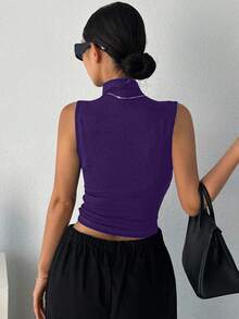 DAZY Women's Sleeveless Turtleneck Slim Fit Camisole, Summer - Purple - View 4