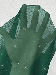 Rafferiza Mesh Embossed Ruffle Sleeve Waist Cinched Mini Dress - Green - View 5
