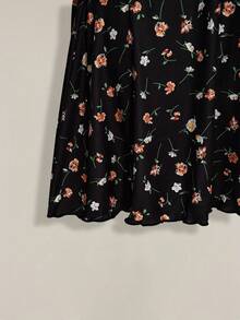 SHEIN ICON 大码女式碎花V领系腰优雅短袖派对连衣裙 - 黑色 - 查看 8