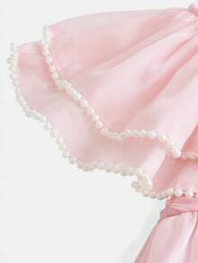 SHEIN 少女优雅粉色荷叶边吊带连衣裙，夏季 - 粉色 - 查看 5