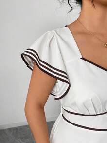 SHEIN Elenzya Đầm dài ngang gối màu trắng phối tương phản, chất liệu dệt kim, dáng suông, thanh lịch, thích hợp cho nữ cỡ lớn, thích hợp cho đầu xuân, đi làm, hẹn hò. - trắng - Xem 3