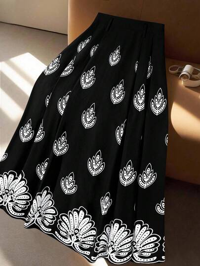 GlowEve CURVE Plus Size Women A-Line Skirt, High Waist Retro Printed Skirt, Commuting Friendly