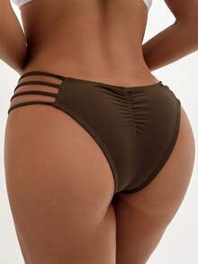 Swim SXY Quần bikini mùa hè thời trang dành cho nữ, màu trơn, dây mảnh, khoét eo. - màu nâu - Xem 2