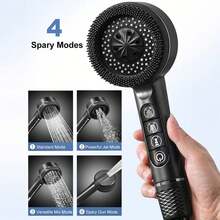1pc/3pcs High Pressure Shower Head With Filter, Bathroom Handheld Shower Sprayer, Massage Rainfall Showerhead With 1.5m Shower Hose & ABS Holder Set - Black - View 10