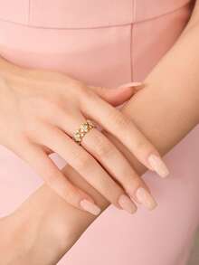 MOTF PREMIUM 闪耀星空四叶草开口戒指，女士款，小众设计 - 金色 - 查看 4