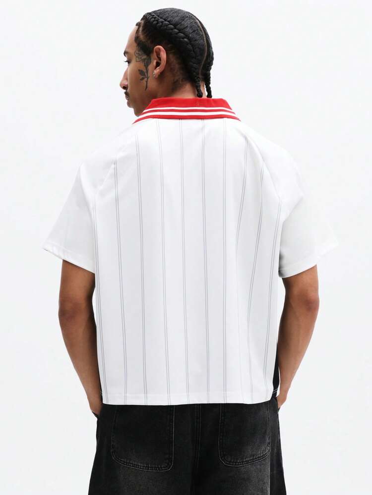 Pinstripe Polo Shirt With Number Nine