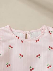 Souflis Souflis 2件套女婴0-3岁休闲甜美可爱樱桃图案日常外出短袖T恤短裤套装，春夏款 - 淺粉色 - 查看 6