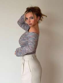 Jeta Ari Spring New See-Through Mesh Off Shoulder Valentine's Day Women T-Shirt, Special Fabric - Purple - View 6