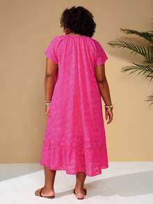 EMERY ROSE Đầm dáng rộng mùa hè cỡ lớn, tối giản, chất liệu jacquard, có bèo nhún. - Màu Hồng Tươi - Xem 2