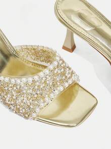 CUCCOO TILAWA 女鞋方头细跟透明膜镶钻性感时尚华丽宴会派对夜店女式高跟凉鞋 - 玫瑰金 - 查看 5