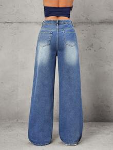 SHEIN Tall Women's Fashion Casual Retro Versatile Loose Straight Leg Pants - Dark Wash - View 2