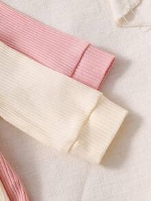 Newborn Organic Cotton Rib Knit Romper, Pink & Beige, Multi-Piece Set - Multicolor - View 6