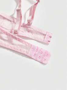 ROMWE Kawaii Set de 3 piezas: Sujetador de triángulo transparente con decoración de moño en contraste de color y tela jacquard de malla rústica dulce - Multicolor - Ver 4