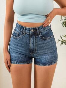 EURMUSE Women's High Rise Casual Washed Denim Shorts With Pockets - Blue - View 4